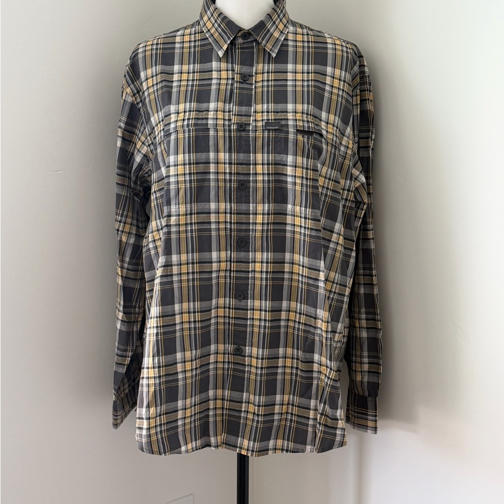 Men's Plaid Button-Down Shirt in Gray and Yellow
